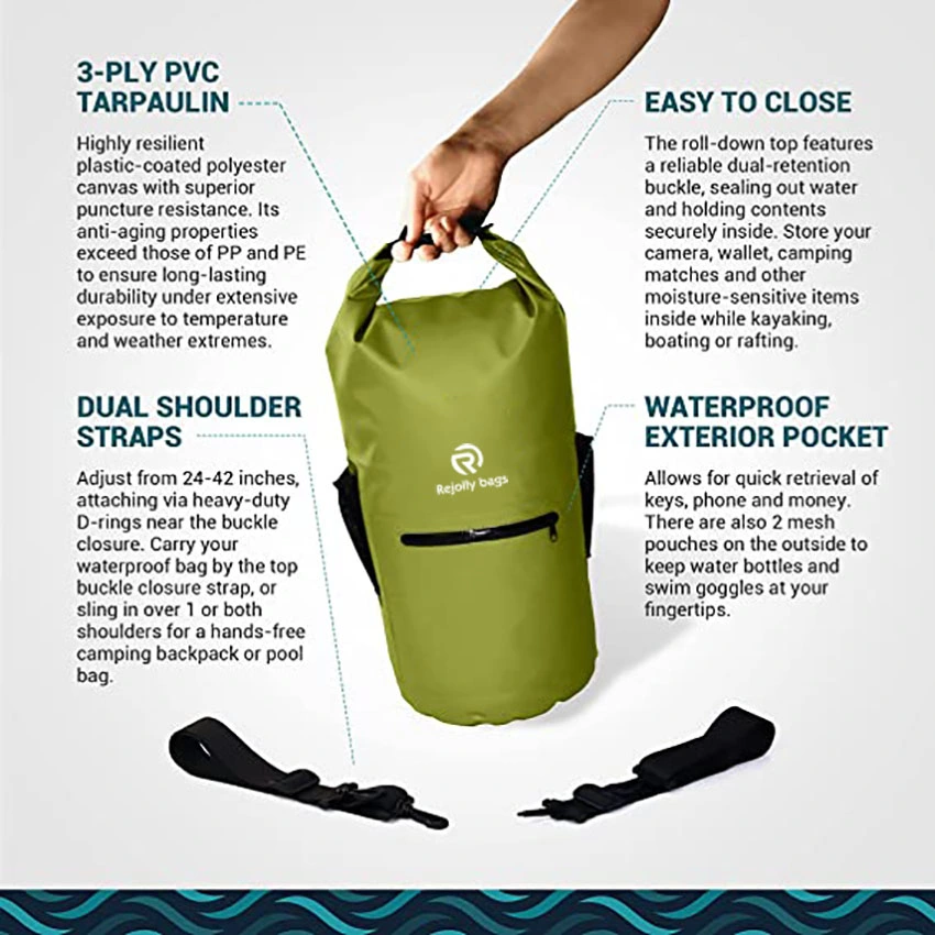 Waterproof Roll Top Dry Sack with 2 Adjustable Shoulder Straps Boating Bag